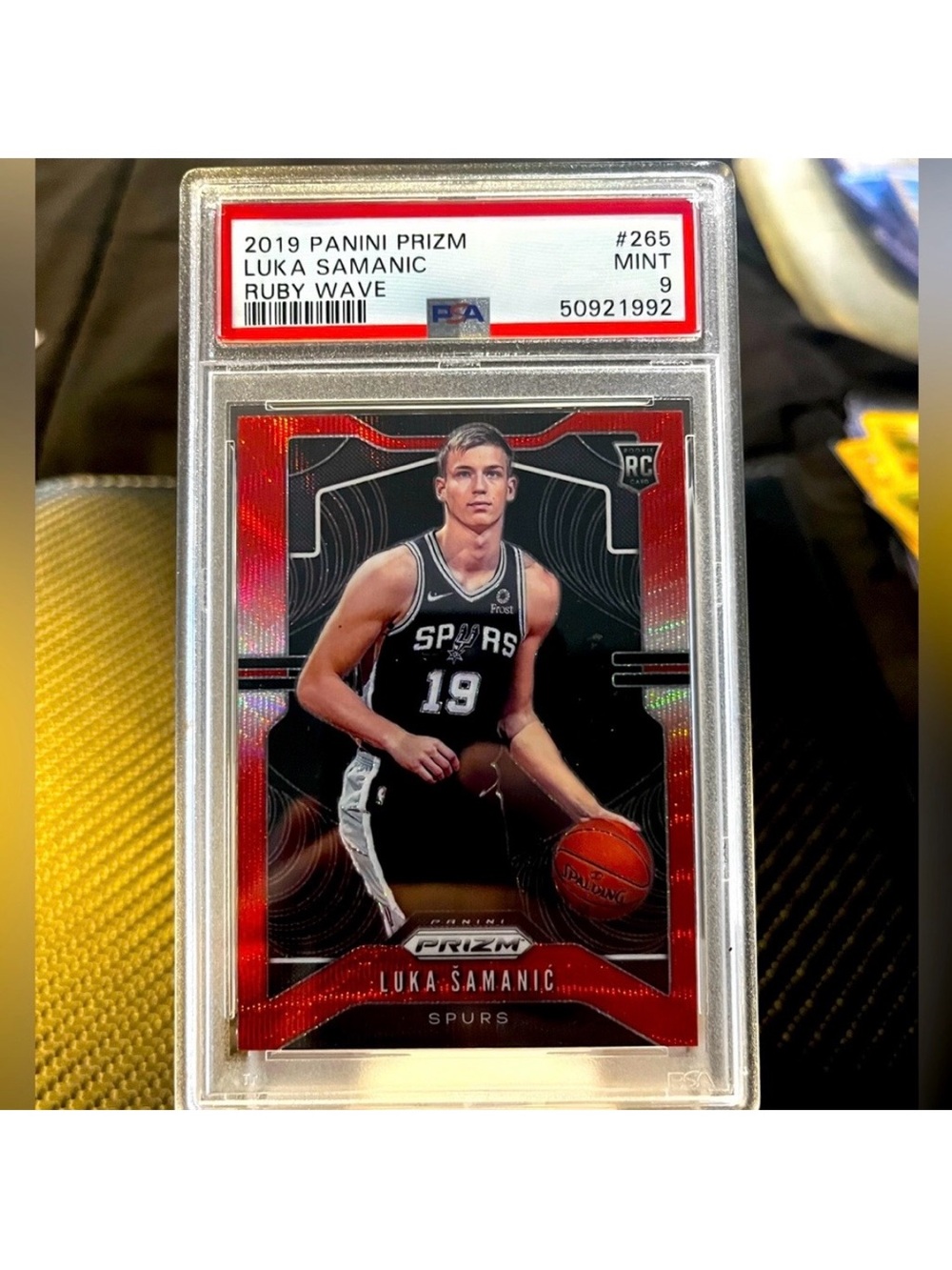 Spurs 2019 Luka Samanic RC Panini Prizm RUBY WAVE #265 PSA 9 ROOKIE Trading Card